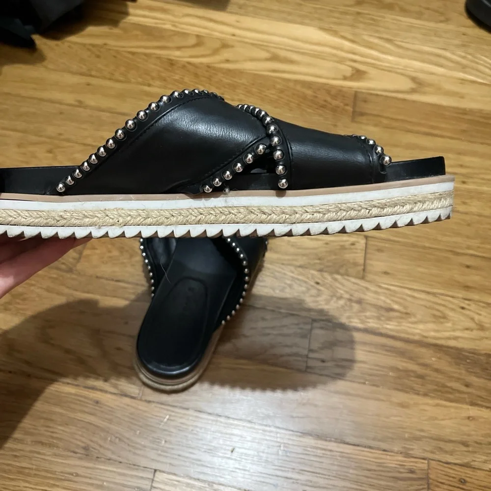 Zara Black Studded Leather Slide Sandals - Picture 3 of 4